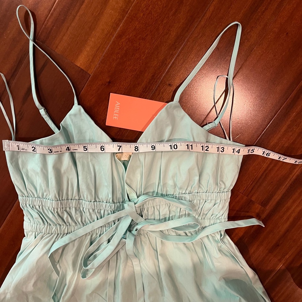 Cotton Mint Maxi Dress AIBLEE Boutique Pale Green Tier Smock‎ Tie New Medium - Picture 10 of 10